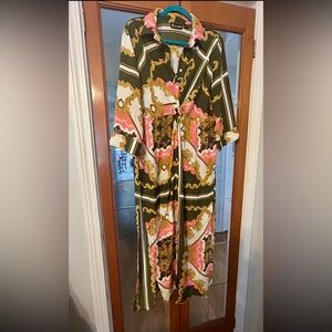 Chic Long Sleeve Dress with Pink and Green Pattern